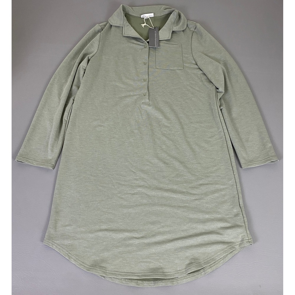 Berkshire Homewear Sleep Shirt Dress Size‎ S Women's Green Collared Pocket NWT